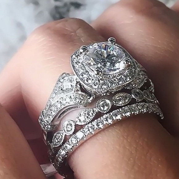 18K White Gold Filled White Sapphire Wedding Ring - Picture 3 of 7